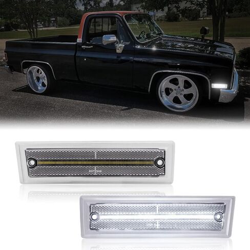 Front LED Side Marker Lights Compatible with C/K C1500 C2500 C3500 C10 C20 C30 Pickup Suburban Blazer Jimmy 1981-1991, 2 PCS Side Fender Bumper White LED, Smoked Lens in Saudi Arabia