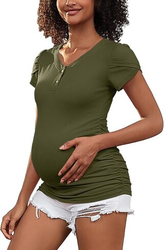Maternity Shirts Tops V Neck Maternity Blouse Petal Short Sleeve Pregnancy Tshirt Tees in Saudi Arabia