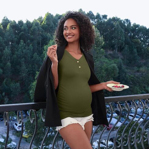 Maternity Shirts Tops V Neck Maternity Blouse Petal Short Sleeve Pregnancy Tshirt Tees in Saudi Arabia
