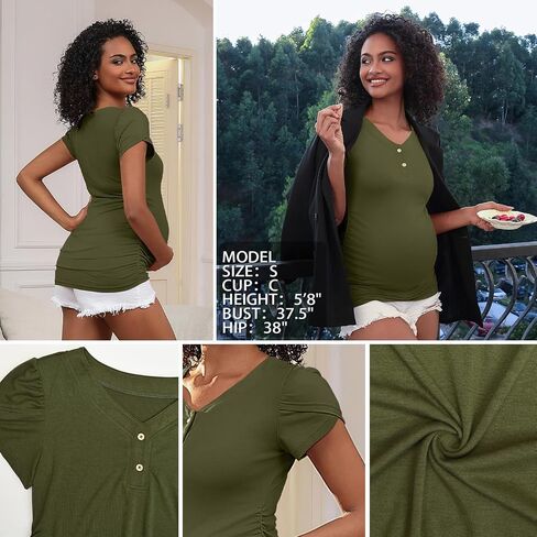 Maternity Shirts Tops V Neck Maternity Blouse Petal Short Sleeve Pregnancy Tshirt Tees in Saudi Arabia