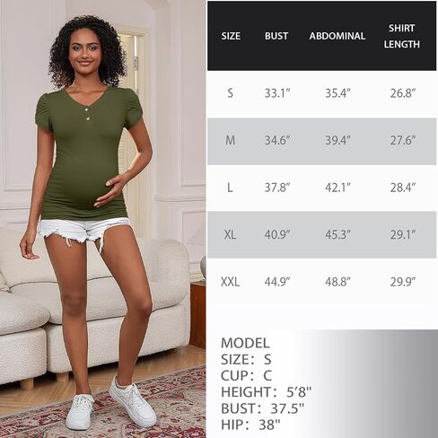 Maternity Shirts Tops V Neck Maternity Blouse Petal Short Sleeve Pregnancy Tshirt Tees in Saudi Arabia
