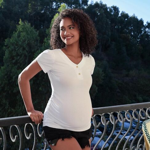 Maternity Shirts Tops V Neck Maternity Blouse Petal Short Sleeve Pregnancy Tshirt Tees in Saudi Arabia