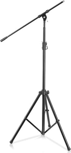 Pyle Adjustable Tripod Microphone Boom Stand - Pair of Universal Heavy Duty Lightweight Professional Compact Stage Studio Floor Standing Boom Mic Tripod Holder w/ Standard 5/8" Mic Adapter PMKS56X2 in Saudi Arabia