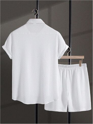 Verdusa Men's 2 Pieces Outfits Textured Short Sets Button Down Shirts with Shorts in Saudi Arabia