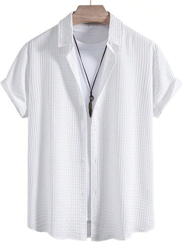 Verdusa Men's 2 Pieces Outfits Textured Short Sets Button Down Shirts with Shorts in Saudi Arabia