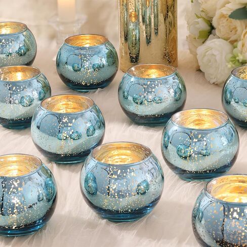 20 PCS حاملي شموع نذري زرقاء ، حجم أكبر 2.36 × 3.15 "حامل شموع الزئبق الزئبقي ، حاملي زرقاء زرقاء لزخارف الزفاف ، القطع المركزية على الطاولة ، مستلزمات حفلات الزفاف. in Kuwait