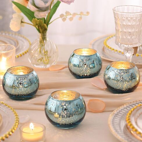 20 PCS حاملي شموع نذري زرقاء ، حجم أكبر 2.36 × 3.15 "حامل شموع الزئبق الزئبقي ، حاملي زرقاء زرقاء لزخارف الزفاف ، القطع المركزية على الطاولة ، مستلزمات حفلات الزفاف. in Kuwait