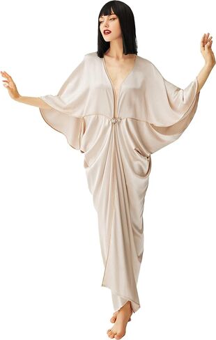 BABEYOND 1920s Satin Cocoon Gown - Hollywood Style Robe Great Gatsby Party Outfit Batwing Sleeves Art Deco Coat in Saudi Arabia