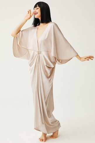 BABEYOND 1920s Satin Cocoon Gown - Hollywood Style Robe Great Gatsby Party Outfit Batwing Sleeves Art Deco Coat in Saudi Arabia