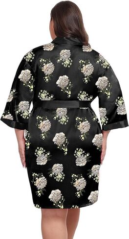 Women's Plus Size Satin Kimono Robes Short Silky Bathrobe Wedding Getting Ready Sleepwear Loungewear in Kuwait