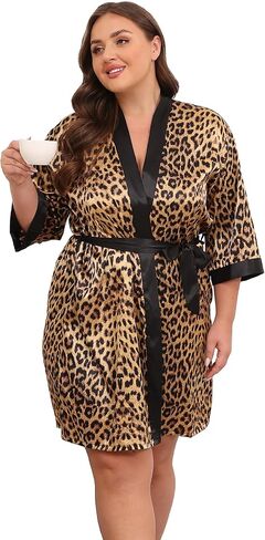 Women's Plus Size Satin Kimono Robes Short Silky Bathrobe Wedding Getting Ready Sleepwear Loungewear in Kuwait