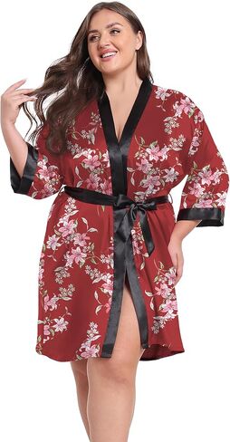 Women's Plus Size Satin Kimono Robes Short Silky Bathrobe Wedding Getting Ready Sleepwear Loungewear in Kuwait
