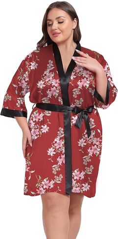 Women's Plus Size Satin Kimono Robes Short Silky Bathrobe Wedding Getting Ready Sleepwear Loungewear in Kuwait