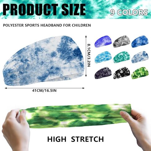 9 Pcs Tie Dye Kids Boys Headbands Athletic Sweatbands Boys Headbands for Kids Children Headbands Football Headband Youth Kids Sweat Bands Sweat Absorbing Elastic Hairband in Saudi Arabia