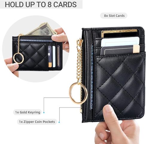 حامل بطاقة الائتمان ، محفظة Slim Keychain مع محفظة جيب صغيرة من زحام Coin Pocket للنساء ، الأسود in Saudi Arabia