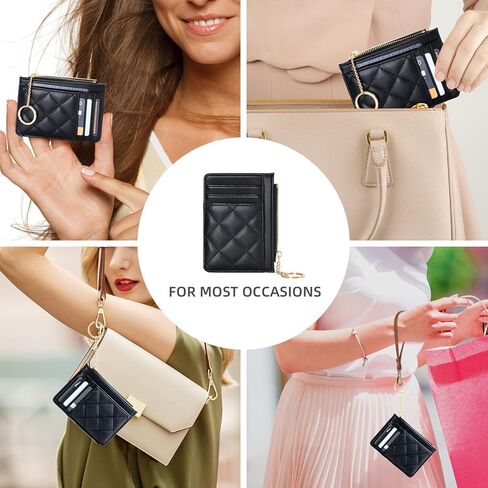 حامل بطاقة الائتمان ، محفظة Slim Keychain مع محفظة جيب صغيرة من زحام Coin Pocket للنساء ، الأسود in Saudi Arabia