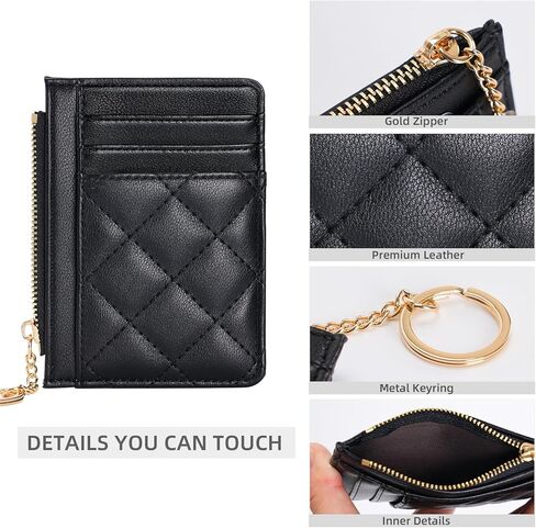 حامل بطاقة الائتمان ، محفظة Slim Keychain مع محفظة جيب صغيرة من زحام Coin Pocket للنساء ، الأسود in Saudi Arabia