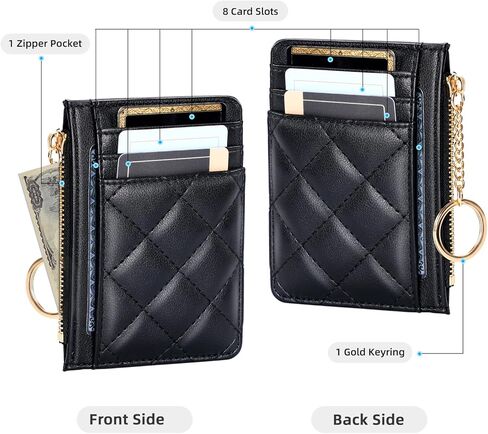 حامل بطاقة الائتمان ، محفظة Slim Keychain مع محفظة جيب صغيرة من زحام Coin Pocket للنساء ، الأسود in Saudi Arabia
