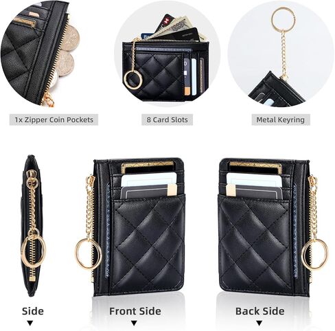 حامل بطاقة الائتمان ، محفظة Slim Keychain مع محفظة جيب صغيرة من زحام Coin Pocket للنساء ، الأسود in Saudi Arabia