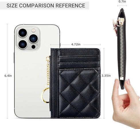 حامل بطاقة الائتمان ، محفظة Slim Keychain مع محفظة جيب صغيرة من زحام Coin Pocket للنساء ، الأسود in Saudi Arabia