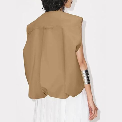 Women Cargo Vest Oversize Cropped Sleeveless Jacket Lightweight Ruffle Ruched Fashion Tops Summer Casual Zip Up Outfit in Saudi Arabia
