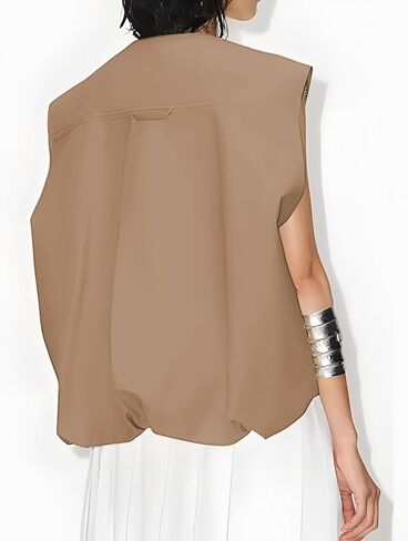 Women Cargo Vest Oversize Cropped Sleeveless Jacket Lightweight Ruffle Ruched Fashion Tops Summer Casual Zip Up Outfit in Saudi Arabia