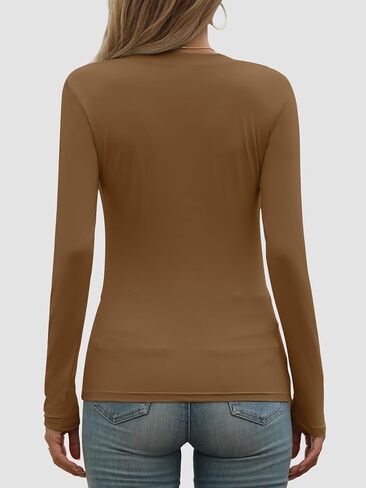ATHMILE Womens Fall Deep V Neck Long Sleeve Shirts Modal Slim Fit Basic Tee Tops 2025 in Saudi Arabia