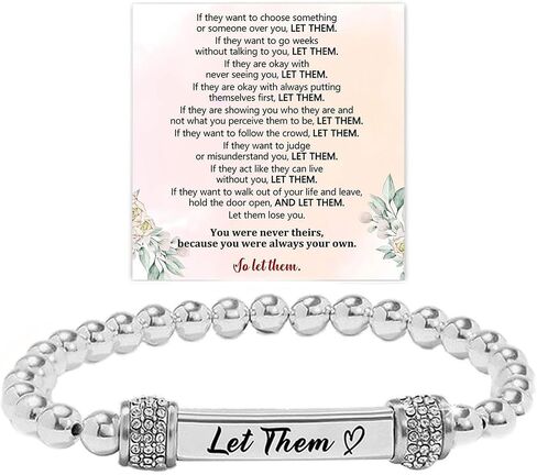 Let Them Dainty Diamond Beaded Stretch Bracelet, Self Worth Motivational Stainless Steel Engraving Tube Bracelets Inspirational Chain Crystal Energy Friendship Bracelet Jewelry for Women Men in Saudi Arabia