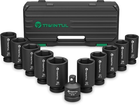 1/2" Wheel Protector Impact Socket Set, 5Pcs Non-Marring Lug Nut Socket Set, CR-MO Steel, 6-Point Thin Wall Deep Socket Set, Color-Coded Protective Sleeves- Metric 17 19 21 mm, SAE 13/16 7/8" in Kuwait