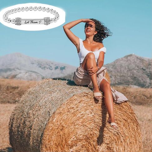 Let Them Dainty Diamond Beaded Stretch Bracelet, Self Worth Motivational Stainless Steel Engraving Tube Bracelets Inspirational Chain Crystal Energy Friendship Bracelet Jewelry for Women Men in Saudi Arabia