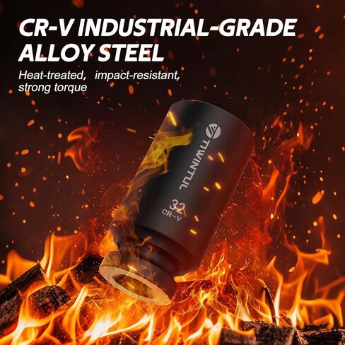 1/2" Wheel Protector Impact Socket Set, 5Pcs Non-Marring Lug Nut Socket Set, CR-MO Steel, 6-Point Thin Wall Deep Socket Set, Color-Coded Protective Sleeves- Metric 17 19 21 mm, SAE 13/16 7/8" in Kuwait