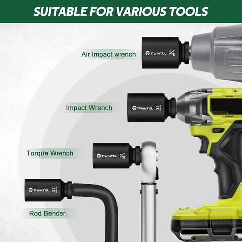 1/2" Wheel Protector Impact Socket Set, 5Pcs Non-Marring Lug Nut Socket Set, CR-MO Steel, 6-Point Thin Wall Deep Socket Set, Color-Coded Protective Sleeves- Metric 17 19 21 mm, SAE 13/16 7/8" in Kuwait