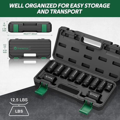 1/2" Wheel Protector Impact Socket Set, 5Pcs Non-Marring Lug Nut Socket Set, CR-MO Steel, 6-Point Thin Wall Deep Socket Set, Color-Coded Protective Sleeves- Metric 17 19 21 mm, SAE 13/16 7/8" in Kuwait