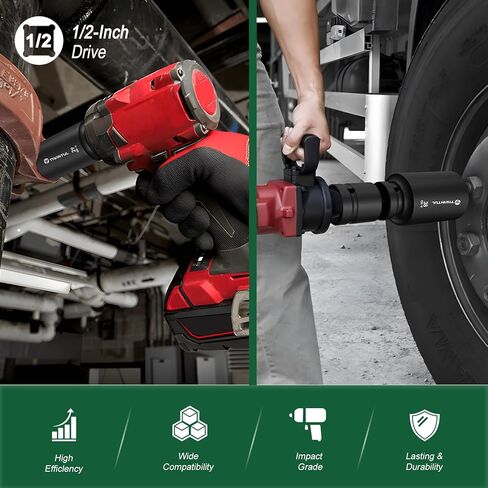 1/2" Wheel Protector Impact Socket Set, 5Pcs Non-Marring Lug Nut Socket Set, CR-MO Steel, 6-Point Thin Wall Deep Socket Set, Color-Coded Protective Sleeves- Metric 17 19 21 mm, SAE 13/16 7/8" in Kuwait