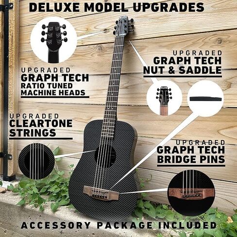 KLOS Travel Guitar, Durable Carbon Fiber Acoustic Guitar - Black with Gig Bag, Strap, Capo and more in Saudi Arabia