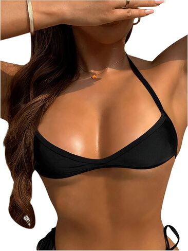 SHENHE Women's Micro Bikini Top Halter Neck Low Cut Bikini Tie Back Sexy Swimsuit Top in Saudi Arabia