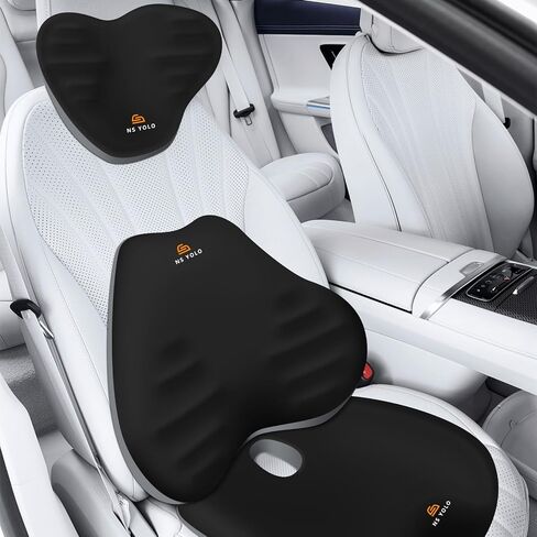 NS YOLO Ergonomic Car Seat Cushion with Comfort Memory Foam Neck Pillow, Car Pillow,Lumbar Support and Big Size Soft Seat Cushion for Driving Seat,Office Chair and Wheel Chair (Black and Grey-3 pcs) in Kuwait