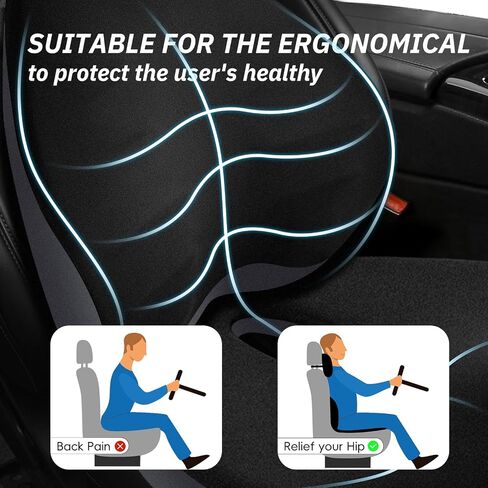 NS YOLO Ergonomic Car Seat Cushion with Comfort Memory Foam Neck Pillow, Car Pillow,Lumbar Support and Big Size Soft Seat Cushion for Driving Seat,Office Chair and Wheel Chair (Black and Grey-3 pcs) in Kuwait