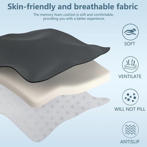 NS YOLO Ergonomic Car Seat Cushion with Comfort Memory Foam Neck Pillow, Car Pillow,Lumbar Support and Big Size Soft Seat Cushion for Driving Seat,Office Chair and Wheel Chair (Black and Grey-3 pcs) in Kuwait
