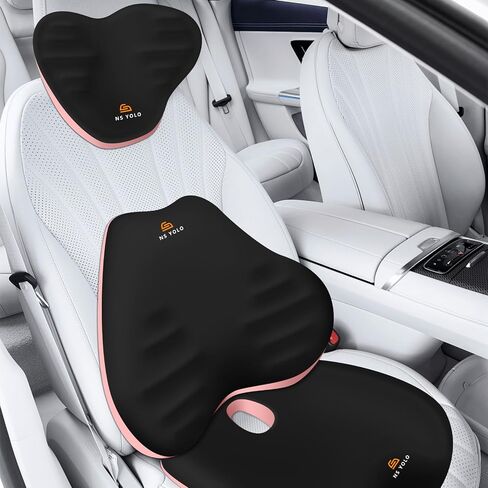NS YOLO Ergonomic Car Seat Cushion with Comfort Memory Foam Neck Pillow, Car Pillow,Lumbar Support and Big Size Soft Seat Cushion for Driving Seat,Office Chair and Wheel Chair (Black and Grey-3 pcs) in Kuwait
