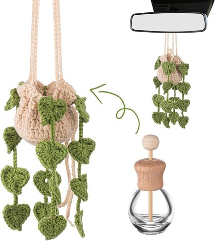 Crochet Car Air Freshener 12ml Empty Refillable Car Diffuser Bottle with Cute Potted Plants Hanging Accessories Essential Oil Diffuser in Saudi Arabia