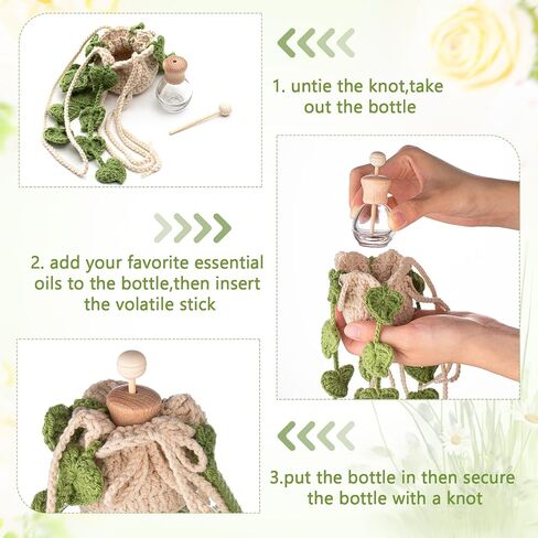 Crochet Car Air Freshener 12ml Empty Refillable Car Diffuser Bottle with Cute Potted Plants Hanging Accessories Essential Oil Diffuser in Saudi Arabia