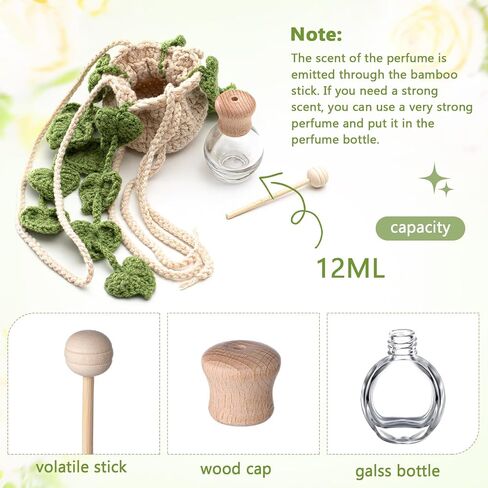 Crochet Car Air Freshener 12ml Empty Refillable Car Diffuser Bottle with Cute Potted Plants Hanging Accessories Essential Oil Diffuser in Saudi Arabia