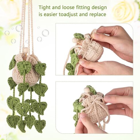 Crochet Car Air Freshener 12ml Empty Refillable Car Diffuser Bottle with Cute Potted Plants Hanging Accessories Essential Oil Diffuser in Saudi Arabia