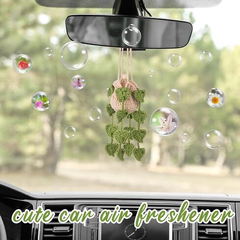 Crochet Car Air Freshener 12ml Empty Refillable Car Diffuser Bottle with Cute Potted Plants Hanging Accessories Essential Oil Diffuser in Saudi Arabia