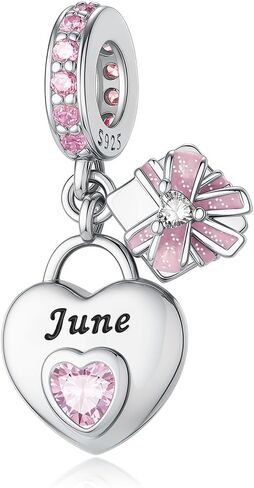 925 Sterling Silver Birthstone Bracelet Charm - Unique Heart Shaped Design, Fits most Europe Pandora Bracelets and Necklaces, women's DIY holiday Gifts in Kuwait