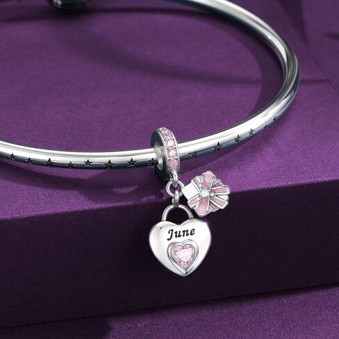 925 Sterling Silver Birthstone Bracelet Charm - Unique Heart Shaped Design, Fits most Europe Pandora Bracelets and Necklaces, women's DIY holiday Gifts in Kuwait