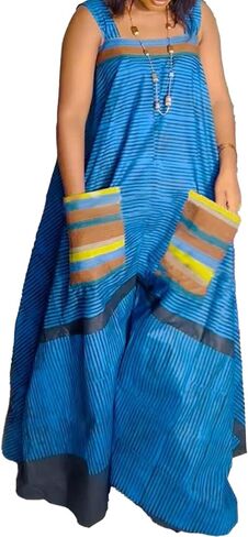 Lucuna Women's Boho Wide Leg Jumpsuits Summer Outfits Sleeveless Loose Rompers Baggy Overalls with Pockets in Saudi Arabia