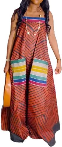 Lucuna Women's Boho Wide Leg Jumpsuits Summer Outfits Sleeveless Loose Rompers Baggy Overalls with Pockets in Saudi Arabia