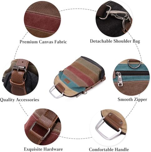 PORRASSO Women Backpack Canvas Crossbody Bag Multi-Color Striped Shoulder Bag Satchel Ladies Tote Daypack for Travel Work Shopping Daily Use Red in Kuwait